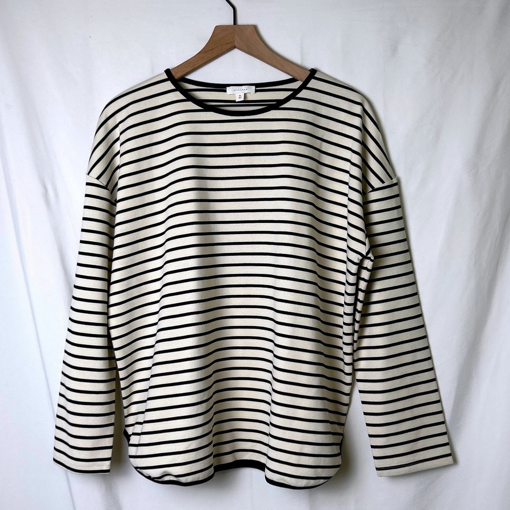 all:row Women Striped Drop Shoulder Knit Top Size XL Cream Black Breton Nautical